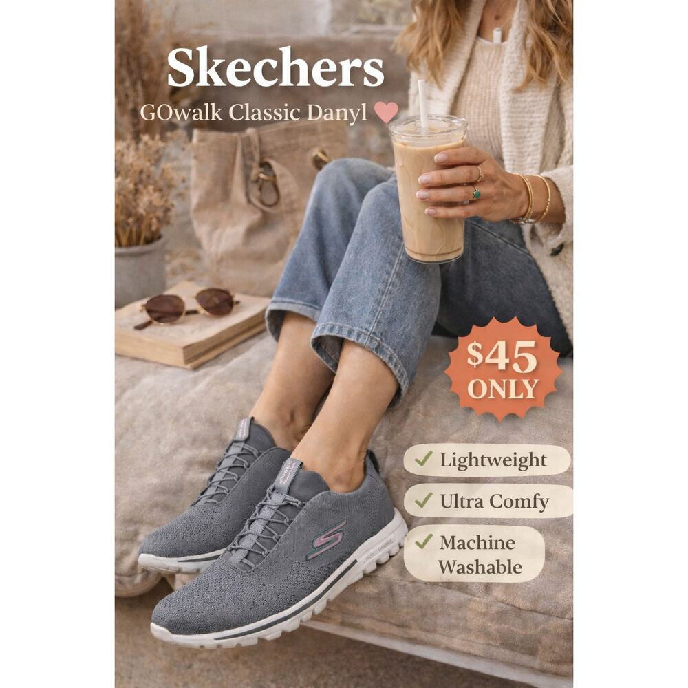 Skechers GOwalk Classic Danyl Gray Pink Sneakers Women 7 Slip On Comfort